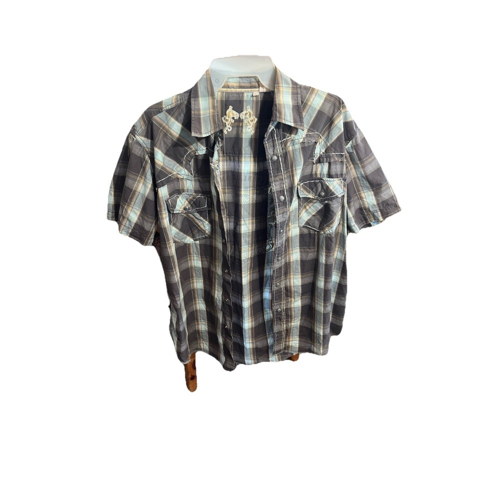 Platini Jeans Cougar Shirt Men L Western‎ Embroidered Pearl Snap  Button Cowboy